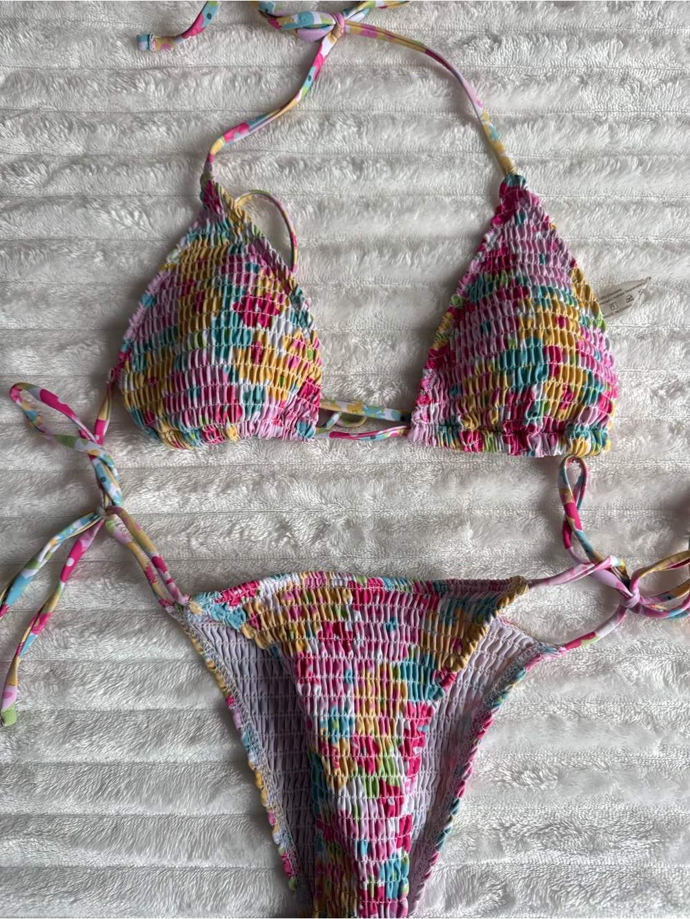 Pink Colorful Floral Triangle Bikini